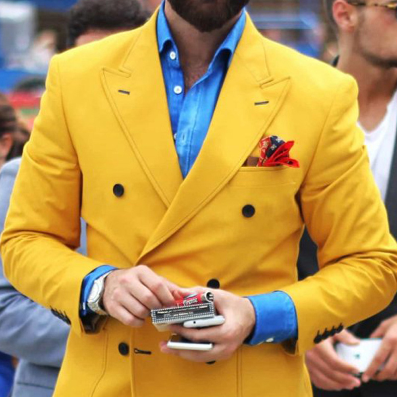 Yellow Slim fit Mens Blazer with Double Breasted Italian Fashion Style Tops Suit Jacket for Singer Prom Stage Coat Male Clothes LJ200924