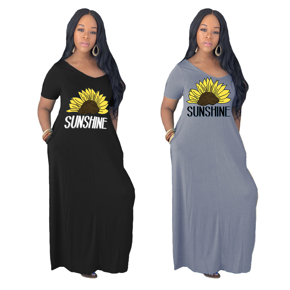 Womens Plus Size Maxi Dresses V Neck Casual Summer Loose Sunflower Print Short Sleeve Long Dress Split Plain with Pockets, Gray
Womens Plus Size Maxi Dresses V Neck Casual Summer Loose Sunflower Print Short Sleeve Long Dress Split Plain with Pockets, Gray