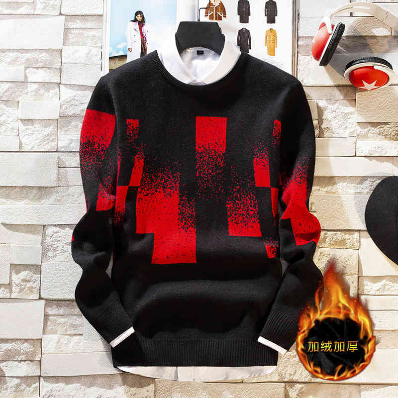 sweater knit autumn and winter men's plush thickened round neck pullover youth bottomed wear, White;black
sweater knit autumn and winter men's plush thickened round neck pullover youth bottomed wear, White;black
