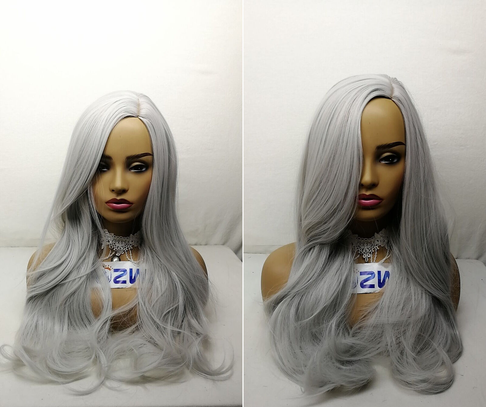 Beautiful Ombre Silver Grey Wigs Long Body Wave Synthetic heat resistant Natural for Women