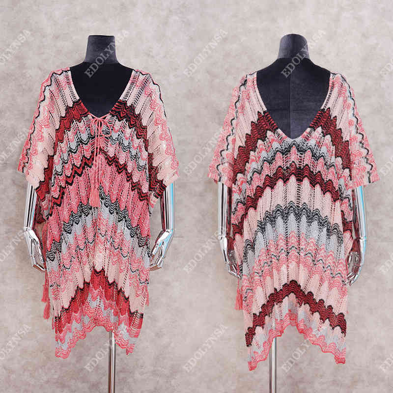 Oversize Crochet Beach Dress Cover up Sarong Kaftan Tunic Plage Bathing suit cover s Pareo Bikini #Q828 210420