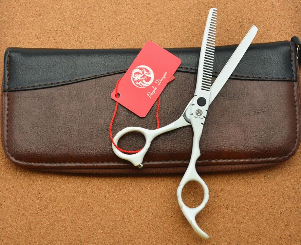 Hair Scissors 6'' Purple Dragon Japan 440C White Hairdressing Cutting Shears Thinning Z1010 Professional Human