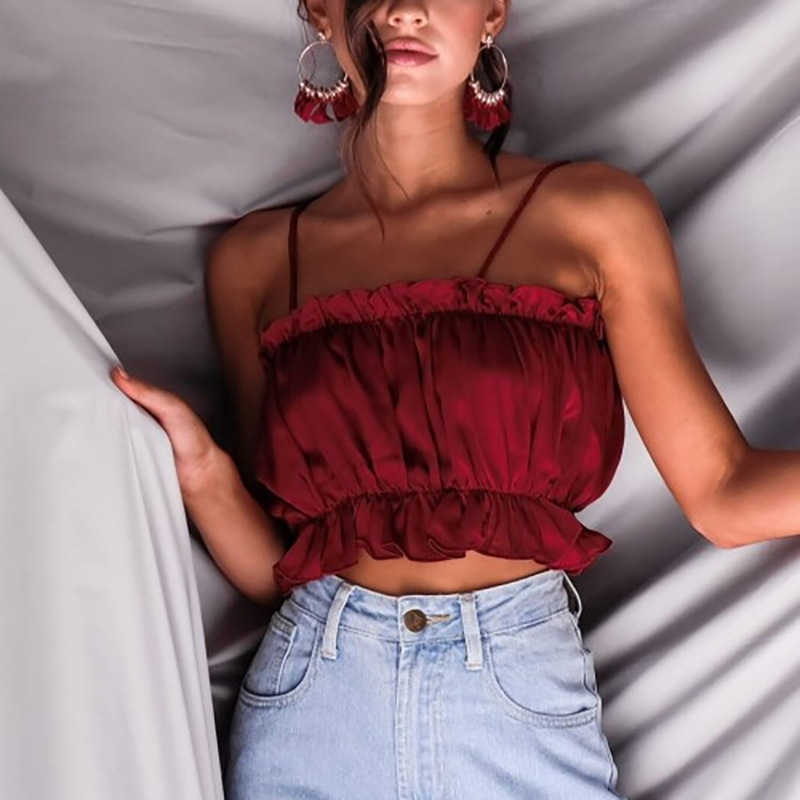 Strap Wild Vest Sexy Pleated Tube Top Fashion Short Woman Solid Clothes 210607