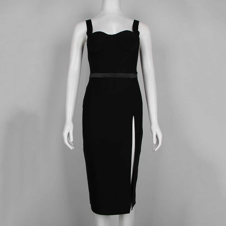 Summer Sexy Side Slit Red Bandage Dress Women'S Spaghetti Belt Bodycon Club Party 210525