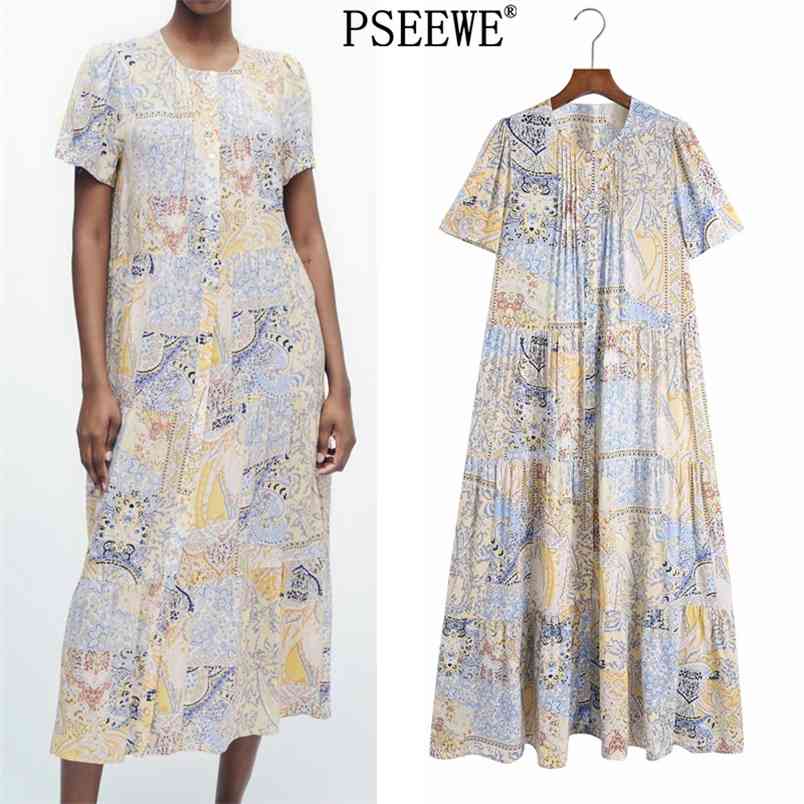 Woman Summer Dress Vintage Print Long Women Casual Pleated Short Sleeve es Ladies Loose Beach Wear 210519
Woman Summer Dress Vintage Print Long Women Casual Pleated Short Sleeve es Ladies Loose Beach Wear 210519