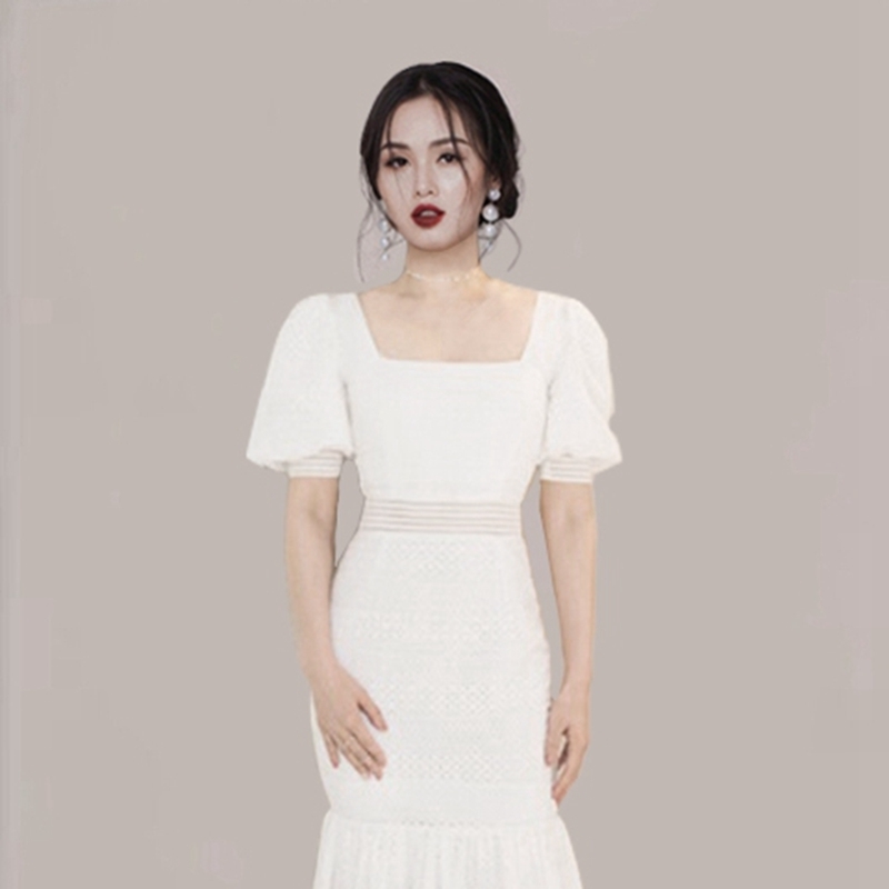 Fashion Womens Elegant Vintage Lace Hollow Out Summer Dress Casual Midi Party Mermaid 210520