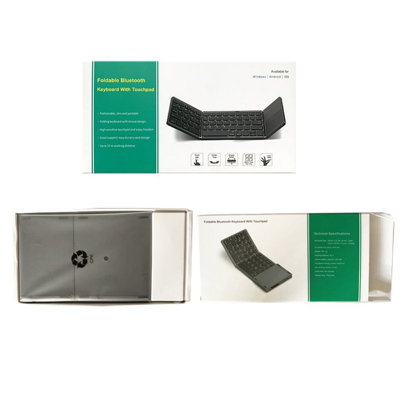 Universal Three Flipping Wireless Bluetooth Folding Mini Keyboard with Touchpad Folding Bluetooth Keyboard