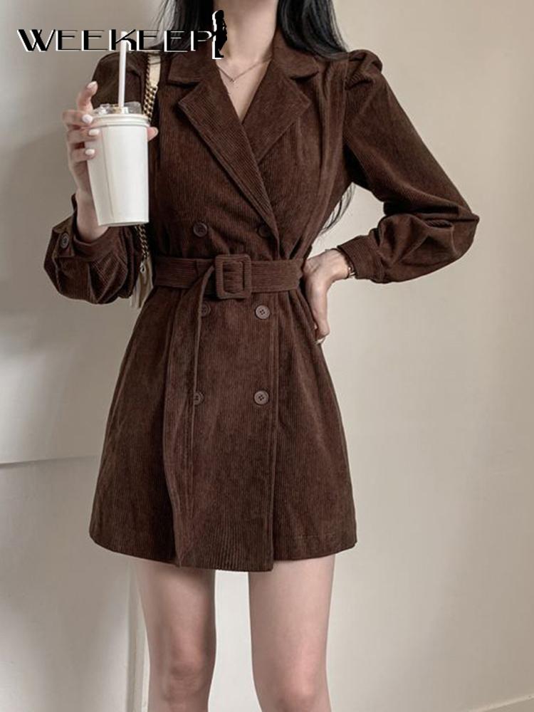 Casual Dresses Weekeep Autumn Chic Corduroy Dress With Belt Women Long Sleeve Slim Double Breasted V Neck Short Harajuku Korean Street, Black
Casual Dresses Weekeep Autumn Chic Corduroy Dress With Belt Women Long Sleeve Slim Double Breasted V Neck Short Harajuku Korean Street, Black