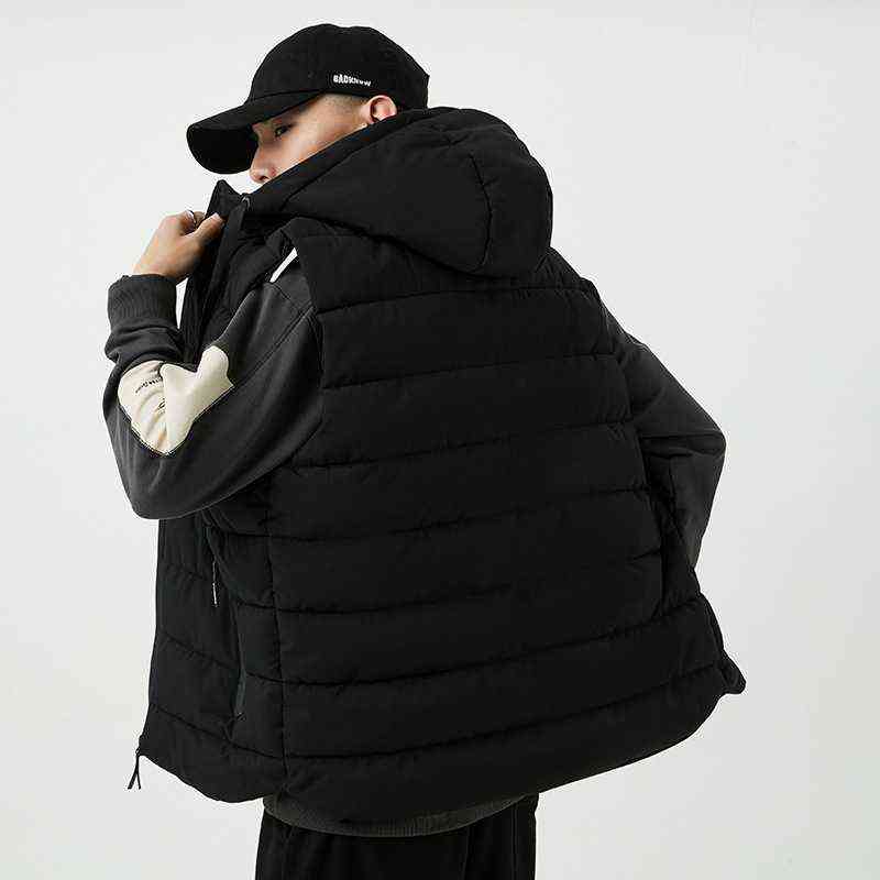 Mens Winter Vest Down Vest Men Casual Waistcoat Sleeveless Jackets Men Hooded Vest sleeveless motorcycle jacket Hat Detachable 211111