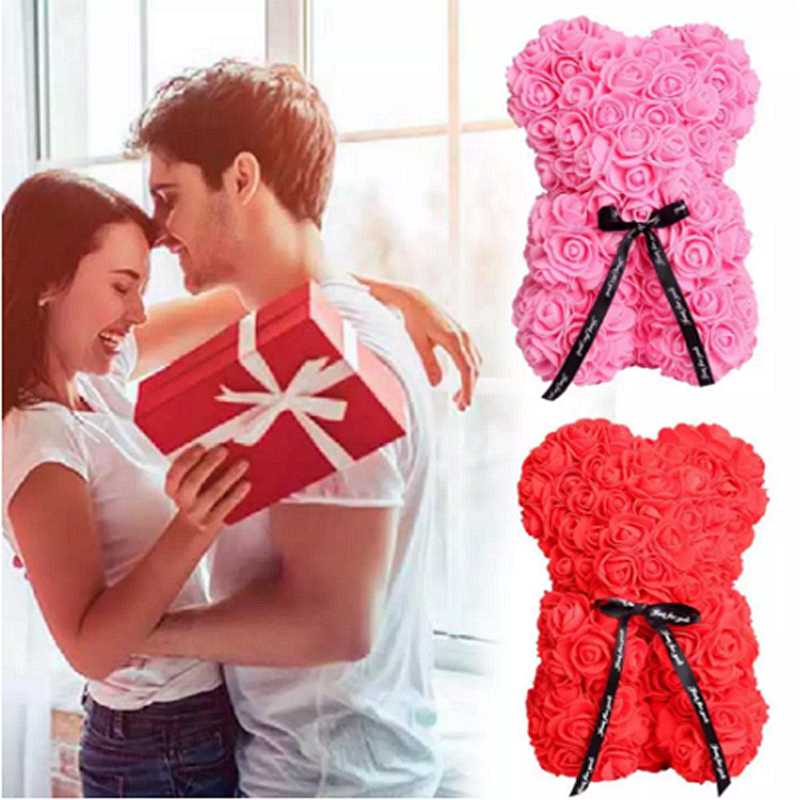 Decorative Flowers & Wreaths 25cm Teddy Bear Rose Artificial For Women Valentines Wedding Birthday Gift Packaging Box Home Decor Dropship