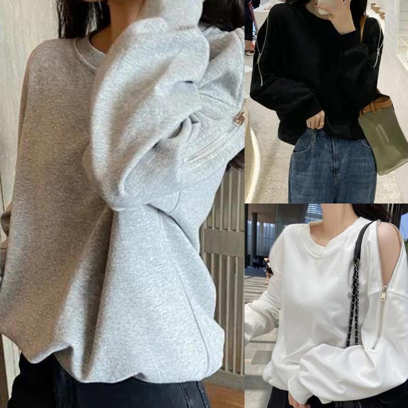 Women's Hoodies & Sweatshirts Autumn Loose Sweatshirt Long Sleeve Off Shoulder Zipper Pullover Round Neck Solid Color, Black
Women's Hoodies & Sweatshirts Autumn Loose Sweatshirt Long Sleeve Off Shoulder Zipper Pullover Round Neck Solid Color, Black