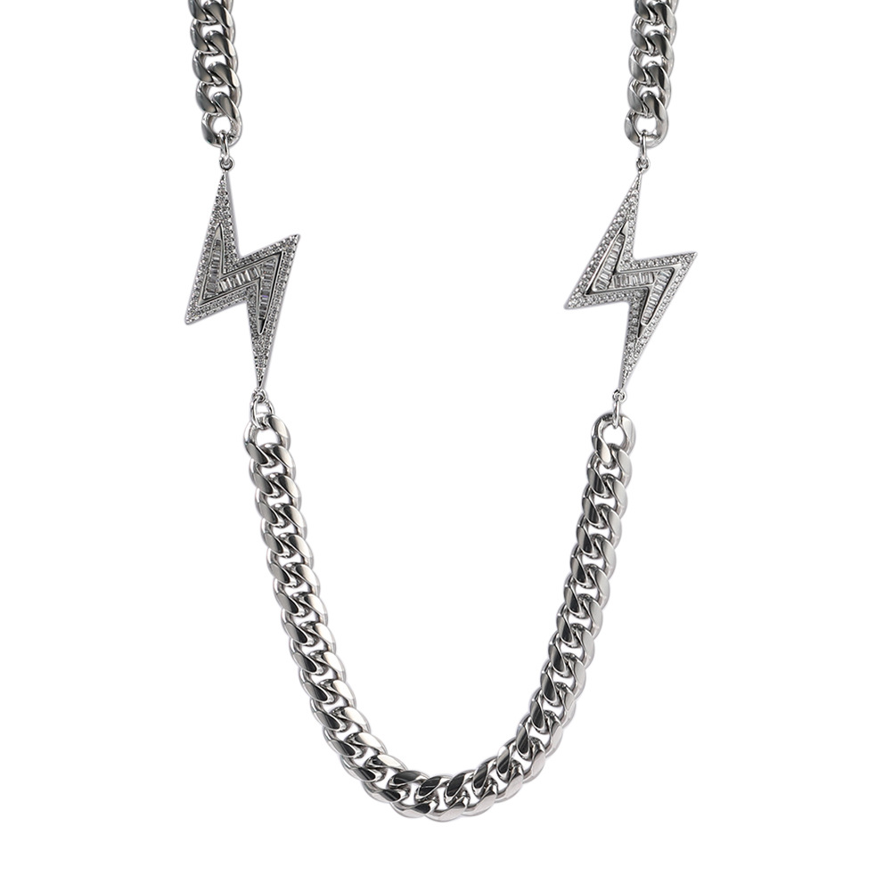 Miami Kubanische Gliederkette Halskette Herren Hip Hop Schmuck Gold Silber Halsketten Edelstahl Blitz Halskette