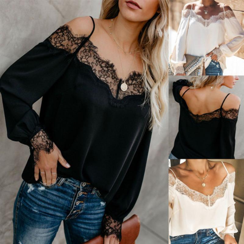 Women's Blouses & Shirts Women Blouse Fall Off Shoulder Tops Lace Long Sleeve Top Sling Female Sexy Black Vintage Korean Luxury White Party
Women's Blouses & Shirts Women Blouse Fall Off Shoulder Tops Lace Long Sleeve Top Sling Female Sexy Black Vintage Korean Luxury White Party