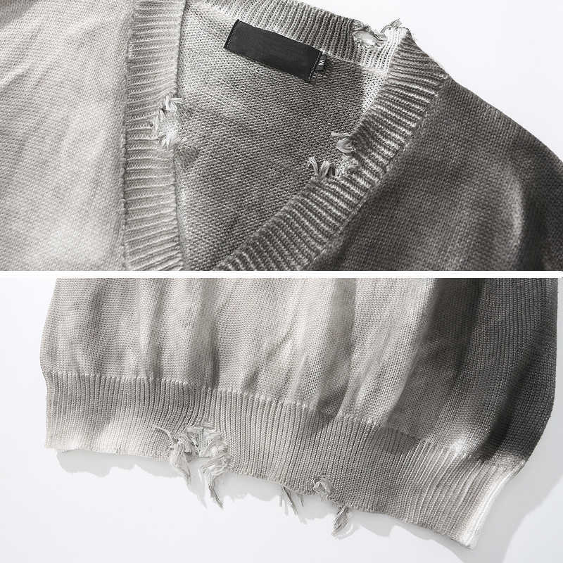 Una Reta Tie Dye Sweater Vest Men Streetwear Men's Vests V Neck Pullover Men Sleeveless Sweater Hole Men's Sweater 210809
