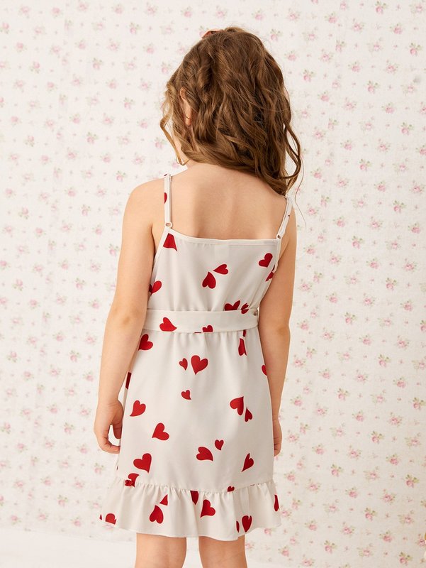 Toddler Girls Heart Print Ruffle Hem Cami Dress SHE R250424