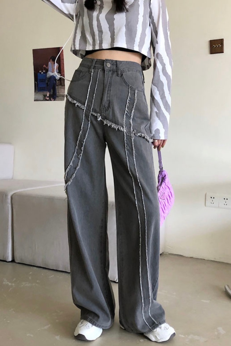 Jeans Woman High Waist Wide Leg Trousers Tassel Patch Harajuku Womens Loose Daily Setreetwear Hip-hop Pants 210422