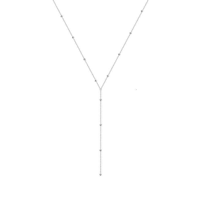 S925 Sterling Silver Non Fading Round Bead Tassel Necklace Women's Design Sense Advanced Sweater Chain Autumn and Winter Long Neck