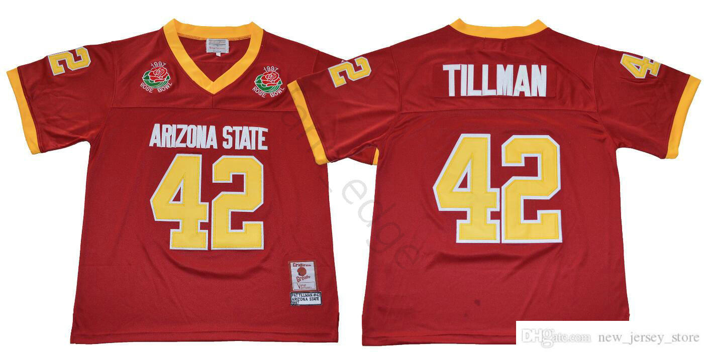 

NCAA Arizona State Sun Devis College #42 Pat Tillman Jersey ASU 1997 Rose Bowl Stitched Pat Tillman Home Maroon University Football Jerseys, Red