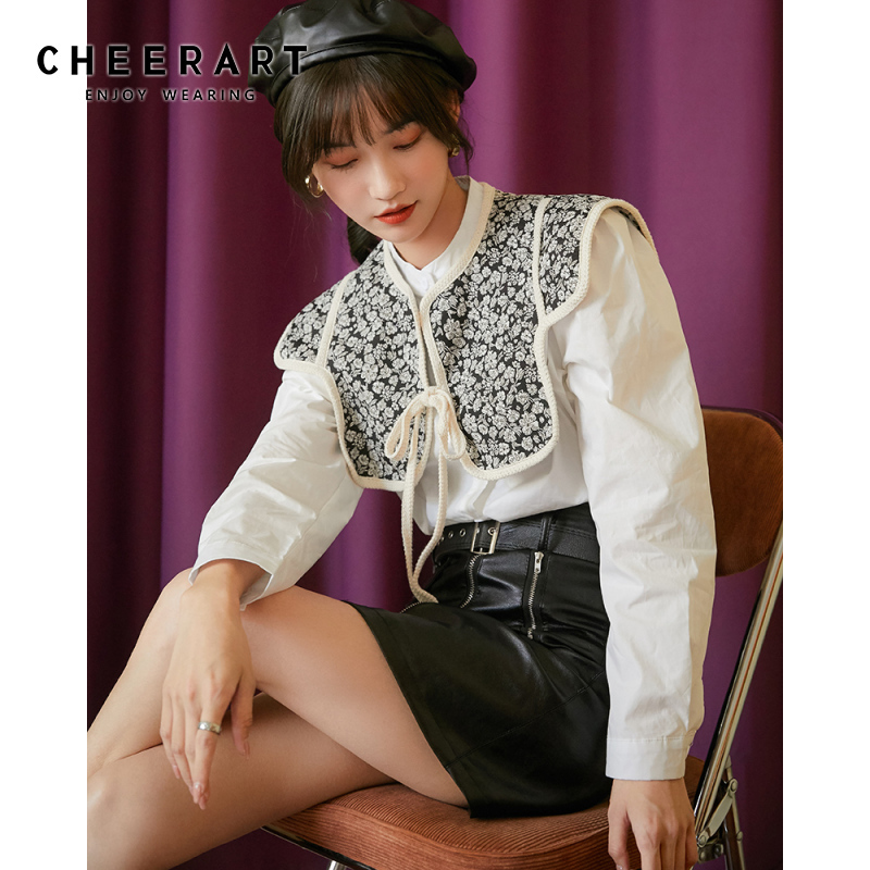 2 Piece Beige Long Sleeve Shirt Women Vintage Cape Button Up Ladies Top And Blouse Fall Clothing 210427