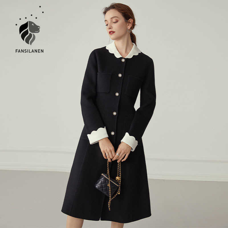 FANSILANEN 100% wool blend coat dress Women vintage long black winter Female oversized elegant cashmere knitted jacket 210607
FANSILANEN 100% wool blend coat dress Women vintage long black winter Female oversized elegant cashmere knitted jacket 210607