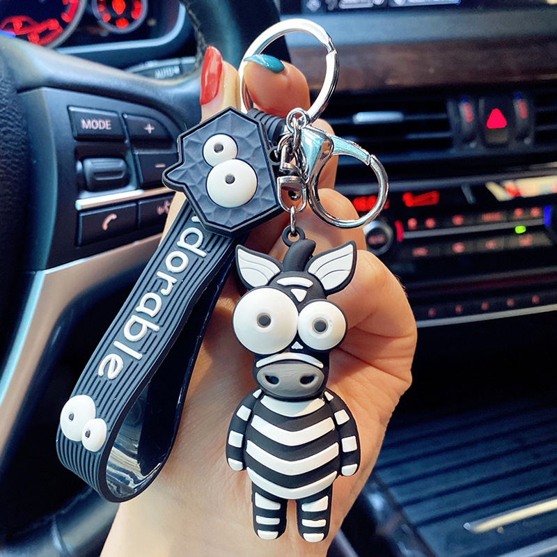 Cartoon Animal Key Chain PVC Zebra Giraffe Funny Toy Keychain Car Key Ring Holder Party Birthday Gifts For Children Bag Charms