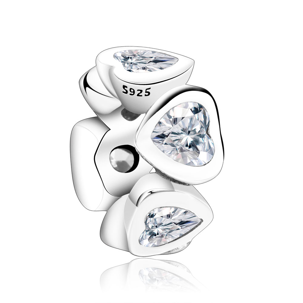 Fit Original Brand Charms Bracelets 925 Sterling Silver Pink White Zircon Love Heart Beads Spacer For Women Jewelry Making Berloque