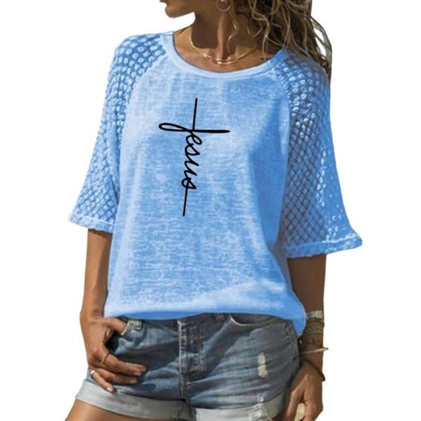 Fashion Lace Crew Neck T-Shirt Faith Letters Print T-Shirt For Women T-Shirt Women Plus Size Female Tumblr Funny Summer Tops 210406