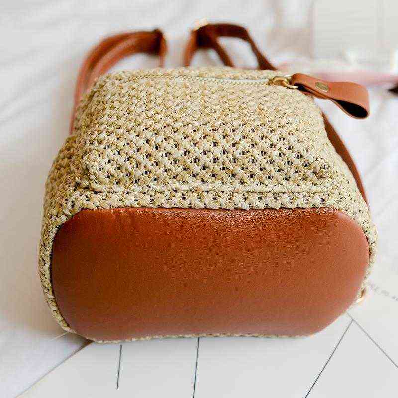 Casual Straw Women Backpacks Wicker Woven Travel Bag Beach Rattan Purses Mini Straw Backpack Female Sac 2021 Y1105