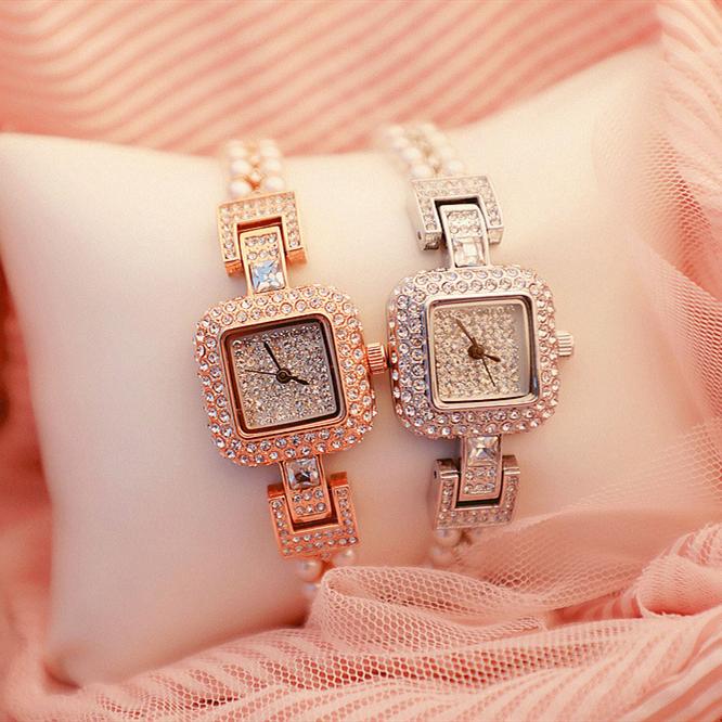 PEAR BRACELET WATCH ROSE GOLD WOMEN SQUARE DIAL GIRL CLOCK RELOGIO FEMININ Wristwatches, Silver