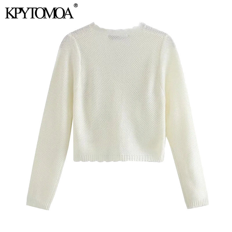 Women Fashion Floral Embroidery Cropped Cardigan Sweater Long Sleeve Button-up Female Outerwear Chic Tops 210420