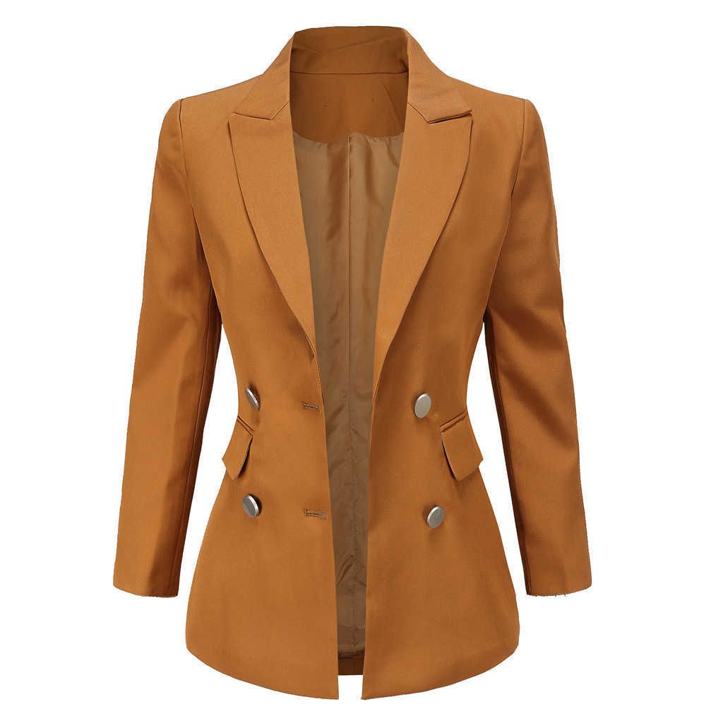 Women Blazer Spring Autumn Notched Neck Double Breasted Office Lady Slim Suit Coats Casual Striped Cuffs Large Size Blazers 210526