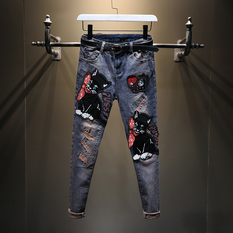 women's jeans spring and autumn new korean version of the high-waisted retro cat was thin straight tight pencil feet pants igob, Blue
women's jeans spring and autumn new korean version of the high-waisted retro cat was thin straight tight pencil feet pants igob, Blue