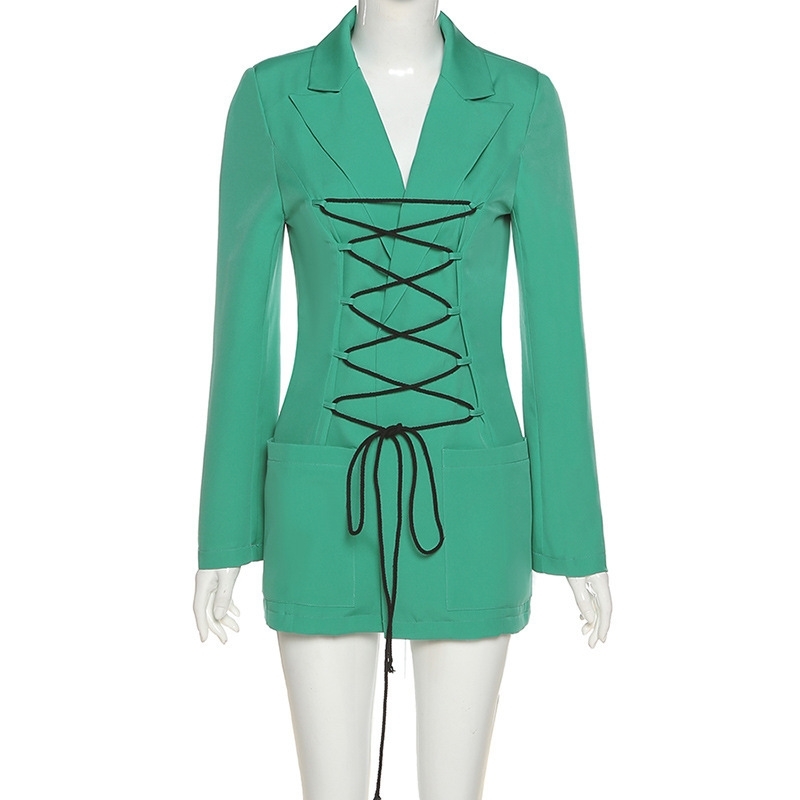 GetSpring Women Blazer Cross Bandage Long Sleeve Ladies Coat Temperament Women's Slim Suit Jacket Sexy 210524