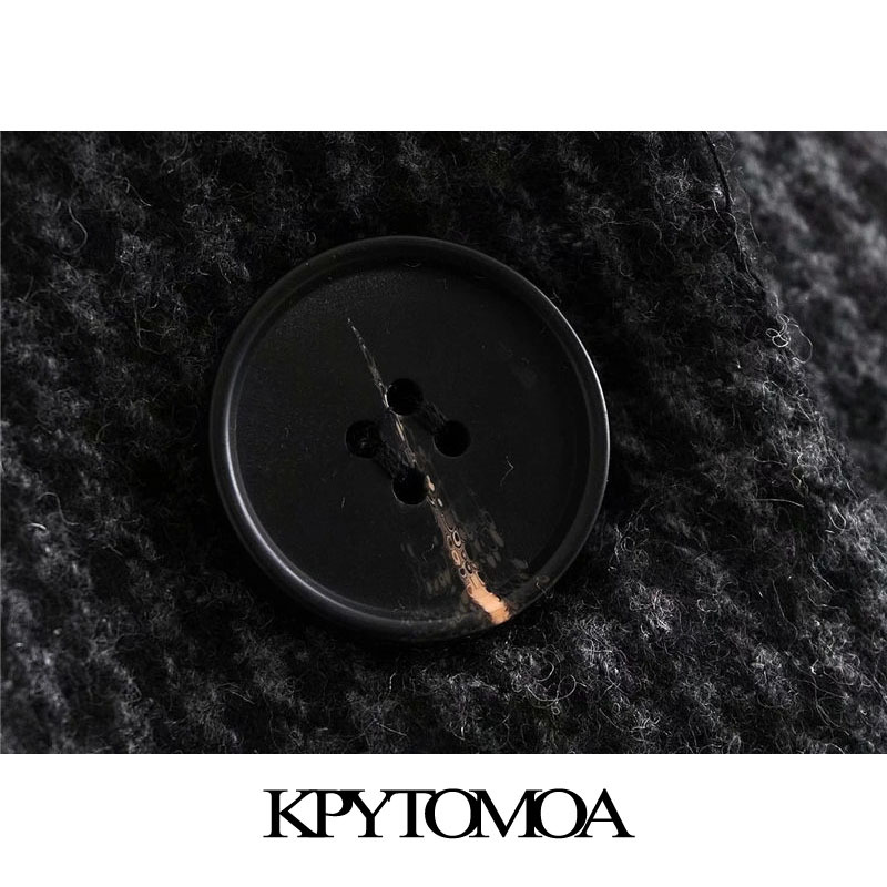 Women Fashion Single Button Loose Check Woolen Coat Vintage Long Sleeve Back Vents Female Outerwear Chic Overcoat 210416