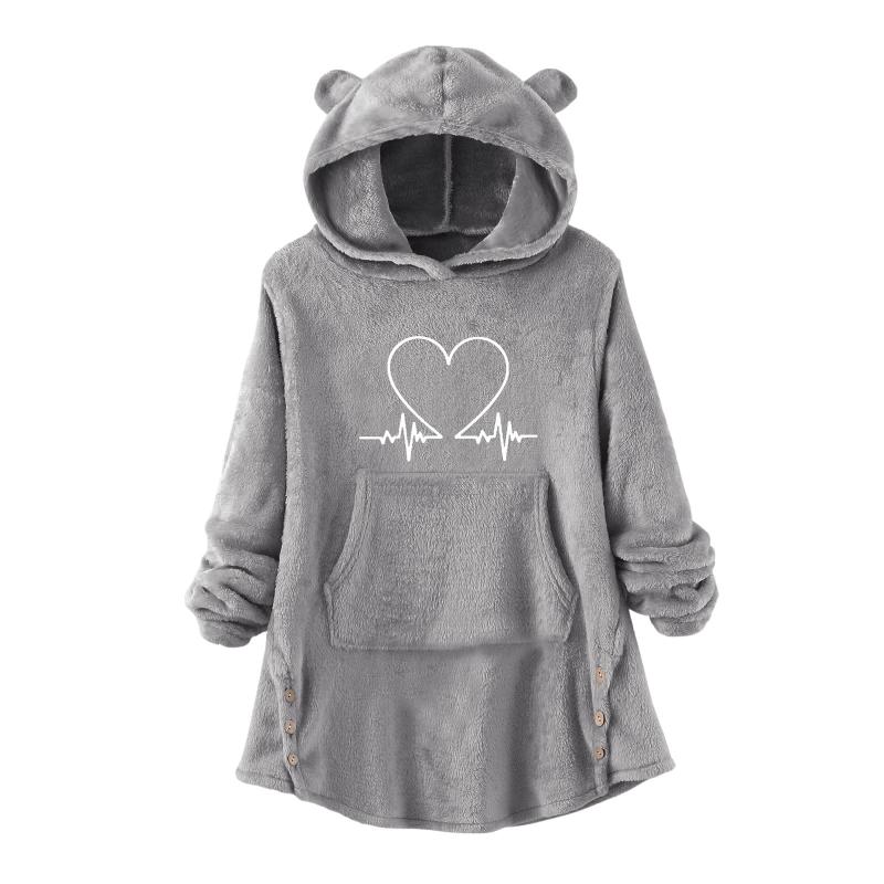 Women's Hoodies & Sweatshirts 2021 Winter Faux Bear Ear Warm Women Love Heart Printed Button Pullover Top Casual Long-sleeved Sweatshirt, Black
Women's Hoodies & Sweatshirts 2021 Winter Faux Bear Ear Warm Women Love Heart Printed Button Pullover Top Casual Long-sleeved Sweatshirt, Black