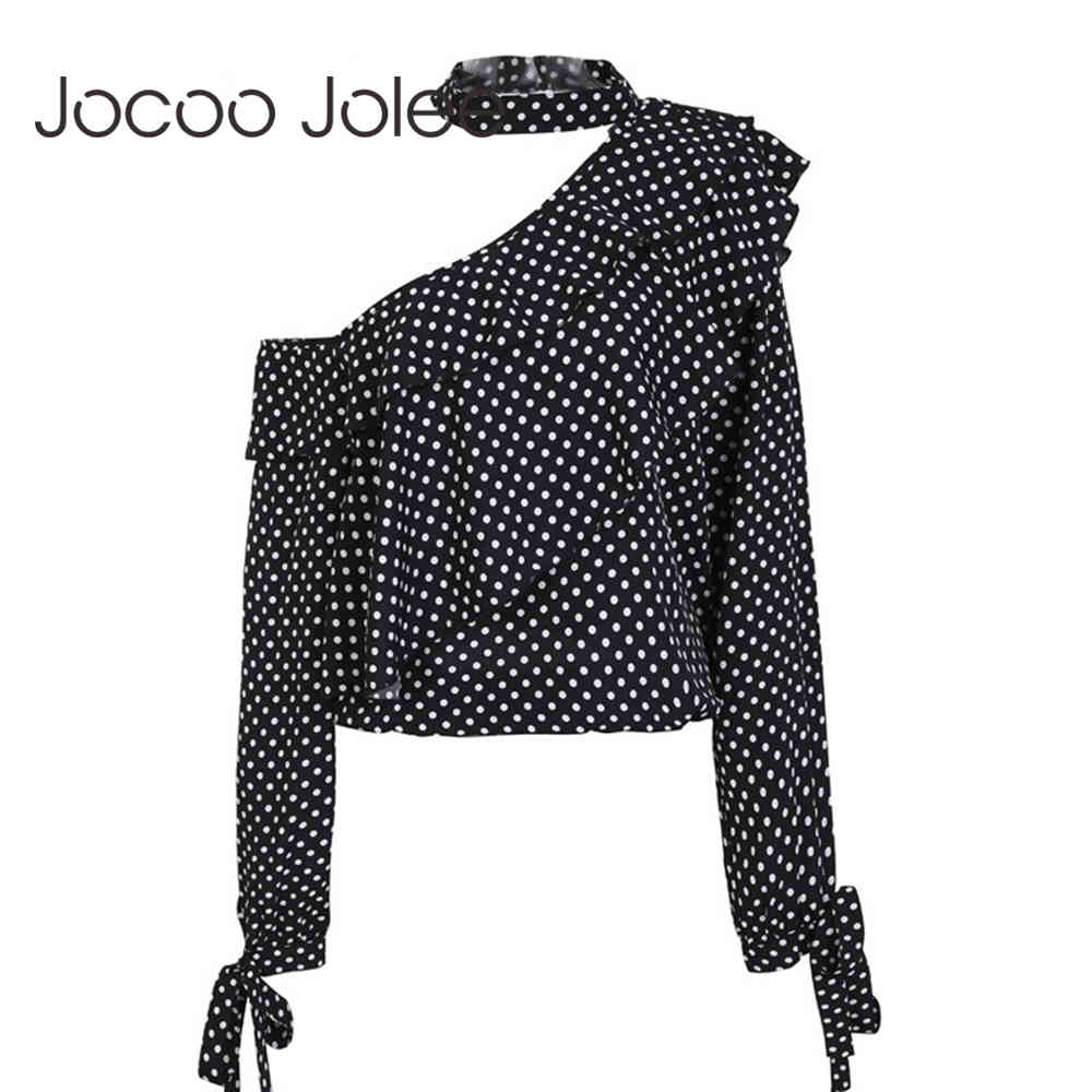One Shoulder Polka Dot Blouse Shirt Retro Ruffle Lantern Sleeve Chiffon Sexy Bow Women Summer s 210428