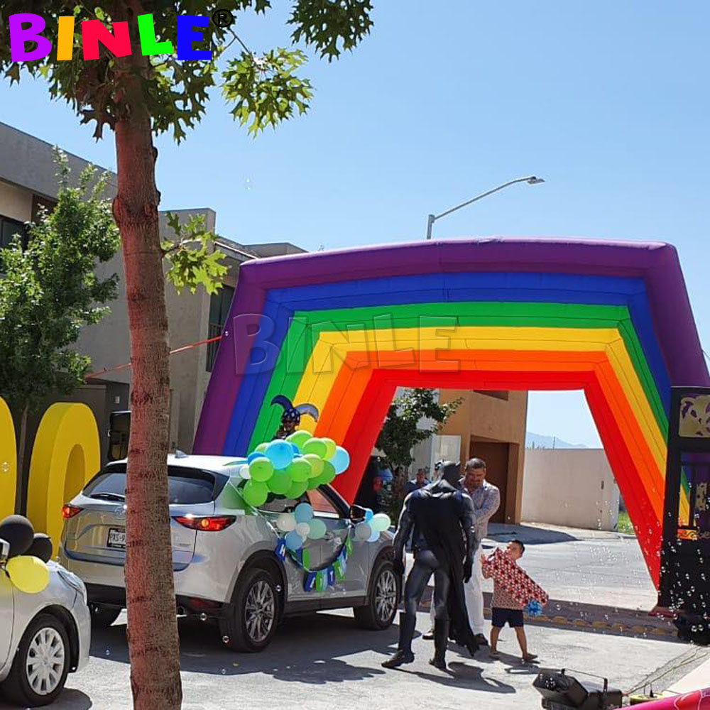 Custom Colorful Square Inflatable Rainbow Arch With Blower Advertising Archway Entrance Tunnel For Birthday Party Decoration