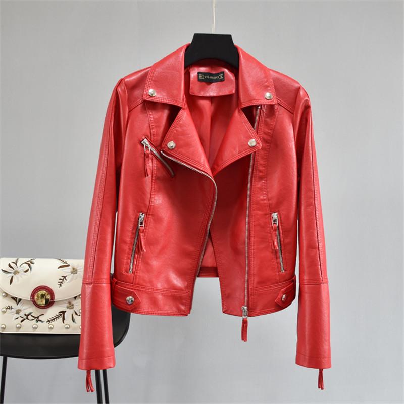 Women Soft Motorcycle Faux Leather Jackets Ladies Long Sleeve Autumn Winter Basic Street Black Green Yellow Red Coat Women's &
