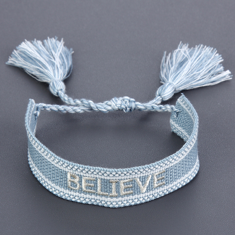 Women Girl Braided Tassel Bracelet Boho Style Embroidery Letters Bracelets for Gift Party Fashion Jewelry Accessories