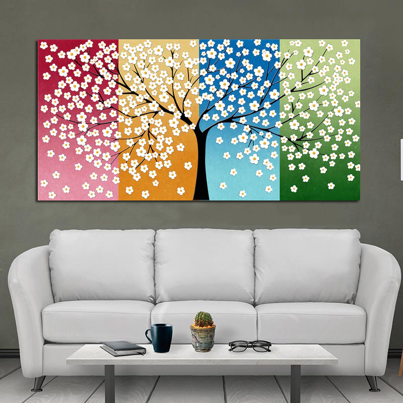 RELIABLI ART Abstract Seasons Tree Pictures Canvas Painting Wall Art For Living Room Modern Home Decoration Posters And Prints