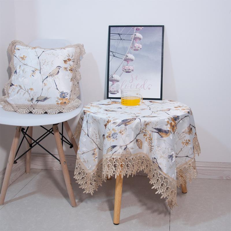 European Style Est Design Wedding Party Decorative Jacquard Tablecloth Lovely Sparrow Printing Embridery Lace Dinning Cover Table Cloth