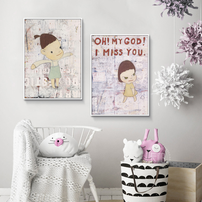 Yoshitomo Nara Canvas Art Cartoon Girl Japan Style Wall Poster Print Wall Pictures For Baby Kids Room Modern Cute Art