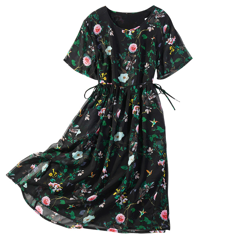 dress Women's 100% Mulberry Silk Loose Type Two-Layers Long Midi Dress Tie Waist Short Sleeve black floral side slit JN612, Blue
dress Women's 100% Mulberry Silk Loose Type Two-Layers Long Midi Dress Tie Waist Short Sleeve black floral side slit JN612, Blue