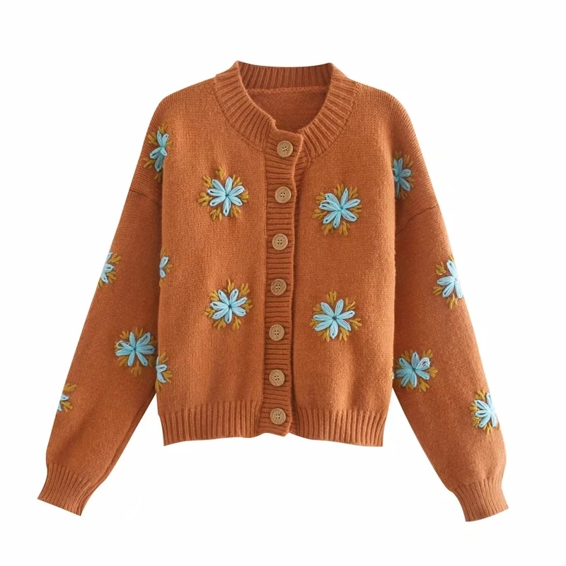 Foridol floral embriodery cardigan women autumn winter knitted casual chic sweater cardigans vintage french cardigan 210415