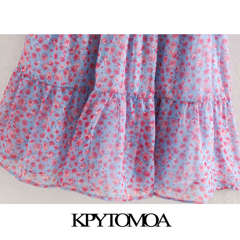 Women Sweet Fashion Floral Print Ruffled Mini Dress Lapel Collar Short Sleeve Female Dresses Vestidos 210420