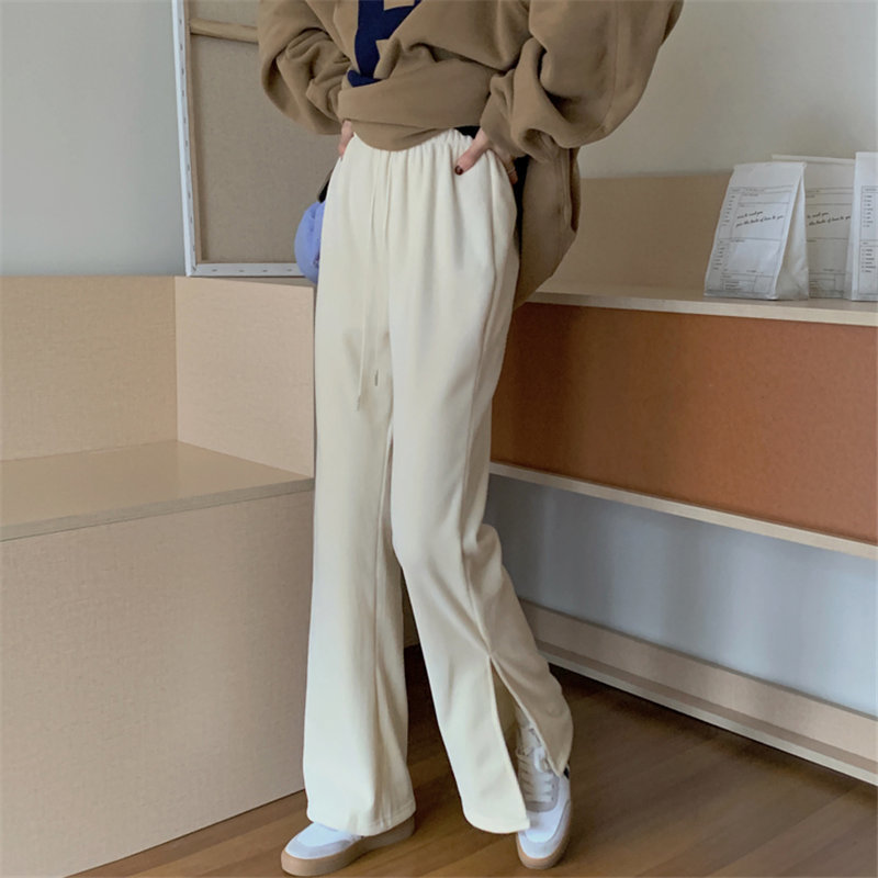 Office Lady Trousers Chic Split Solid Korean Slim High Waist Stylish Women Streetwear All Match Casual Pants 210421