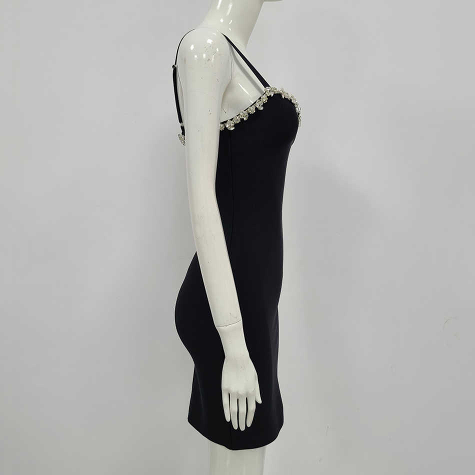 Summer Women Black Fashion Bandage Dress Sexy Spaghetti Strap Sheath Diamond Club Evening Party Lady Bodycon 210525