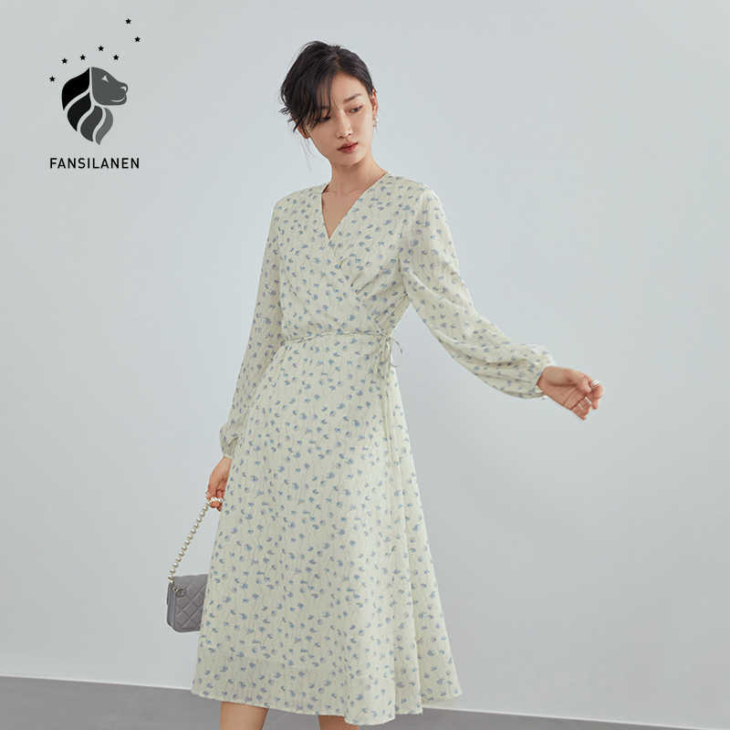 FANSILANEN Elegant floral print long wrap dress Women v neck sleeve spring summer Beach slimming maxi female 210607
FANSILANEN Elegant floral print long wrap dress Women v neck sleeve spring summer Beach slimming maxi female 210607