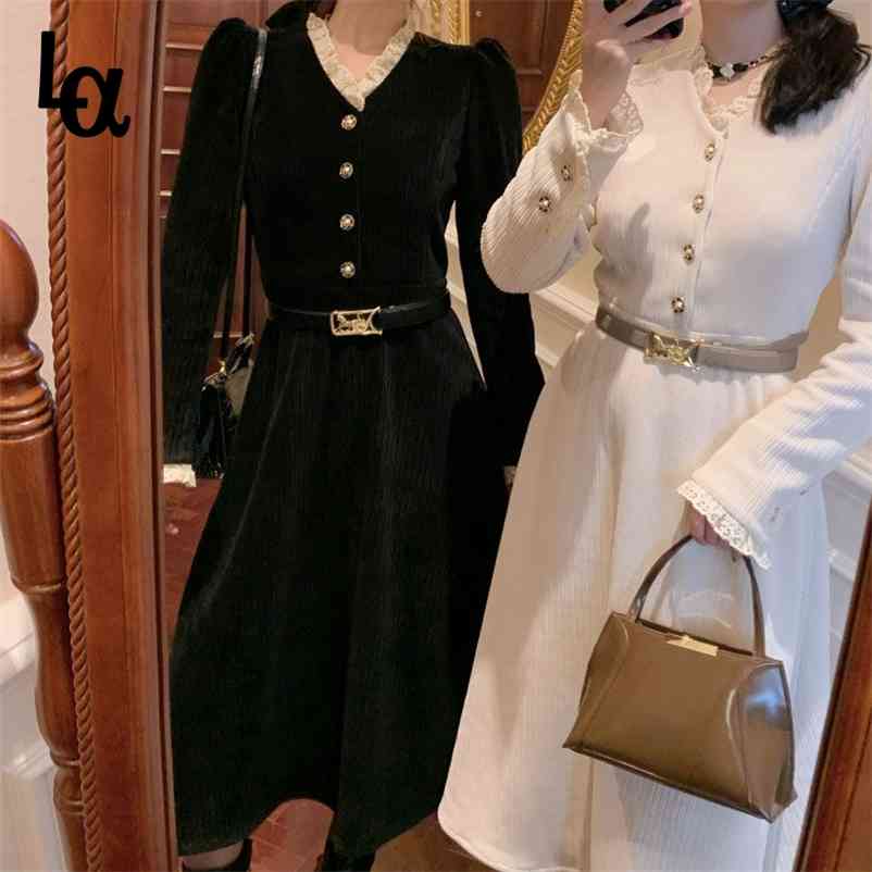 Winter Thick Women Dress Velvet Lace Patchwork Female Dresses Lantern Sleeve Ladies Clothes Corduroy Sahes Vestidos 210519, Black
Winter Thick Women Dress Velvet Lace Patchwork Female Dresses Lantern Sleeve Ladies Clothes Corduroy Sahes Vestidos 210519, Black