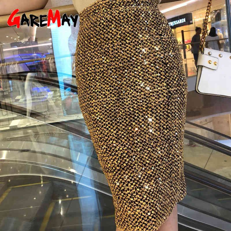 High Waist Sequined Skirts for Women Blingbling Party Bodycon Sequin Pencil Female Sexy Club Wear Slim 210428